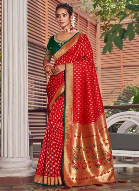 Red Colour Heavy Festive Wear Silk Fancy Designer Saree Collection 4261